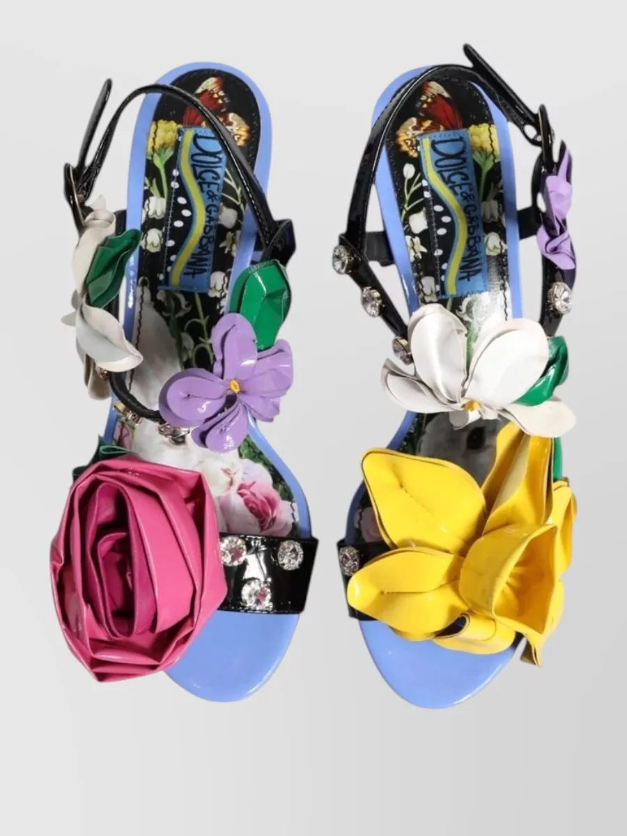 Dolce&Gabbana Floral Crystal-Embellished Leather Sandals