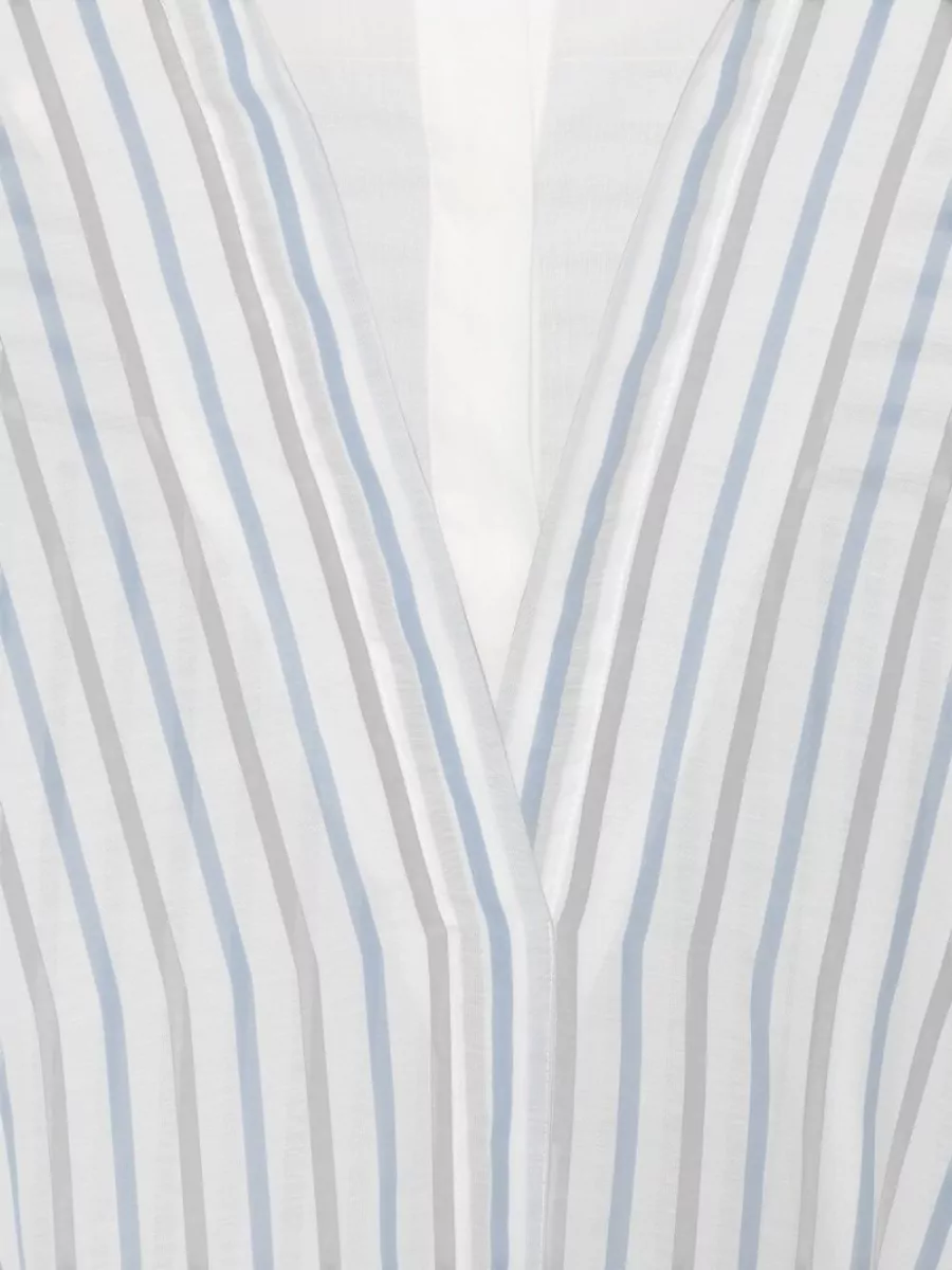 Semicouture Striped V-Neck Long-Sleeve Asymmetric Shirt