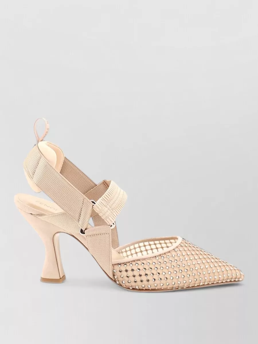 Fendi Crystal-Embellished Mesh Slingback Pumps