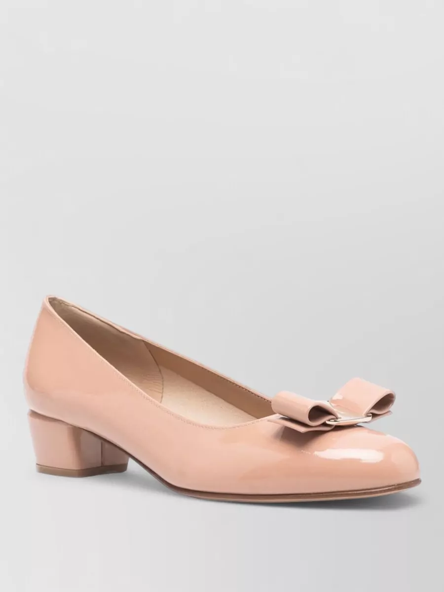 Ferragamo Ballerina Shoes With Round Toe And Bow In Pink