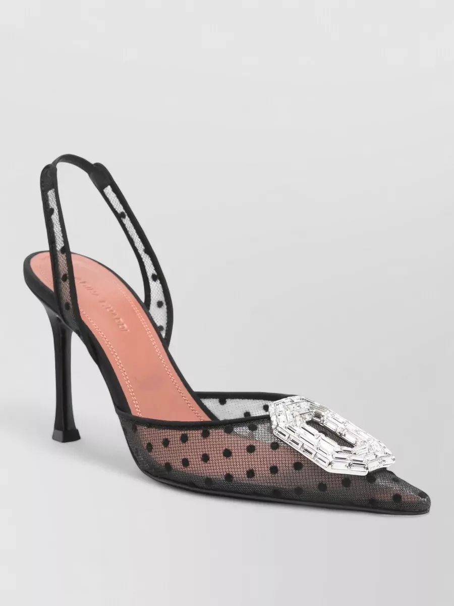 Amina Muaddi polka-dot lace slingback pumps