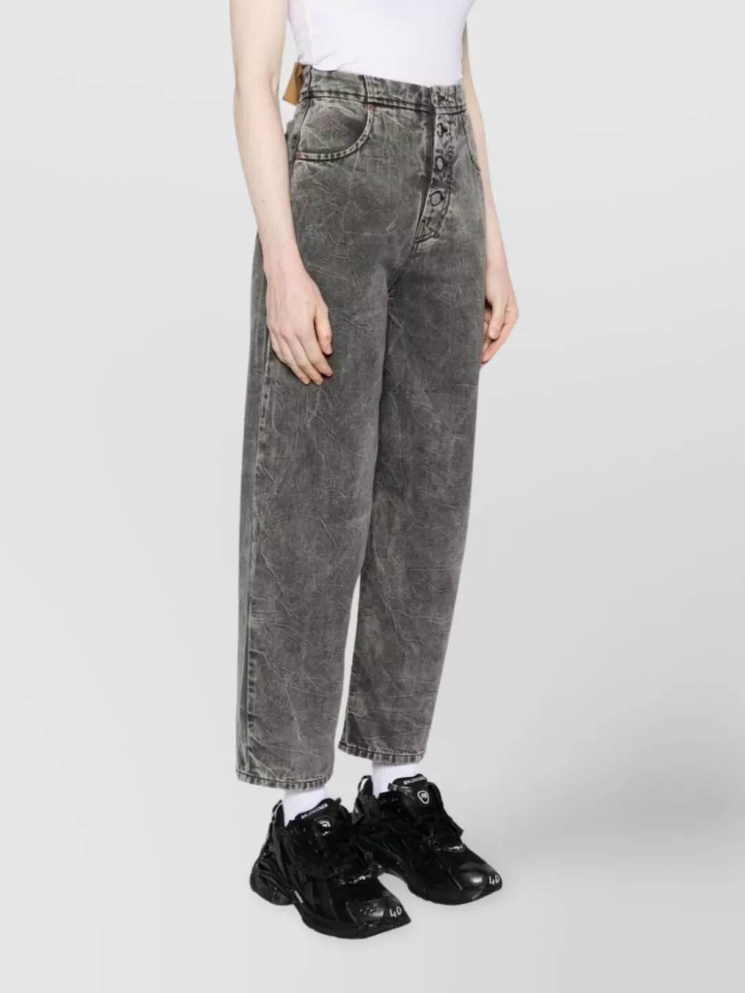 Mm6 Maison Margiela Grey Jeans With 5 Pockets And Contrast Stitching In Metallic