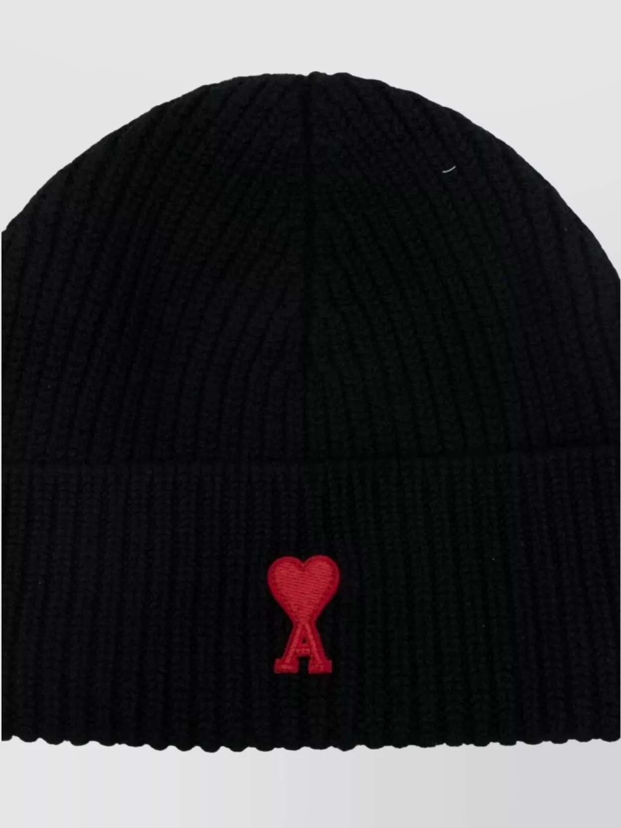 Ami Paris Heart Motif Wool Beanie With Folded Cuff