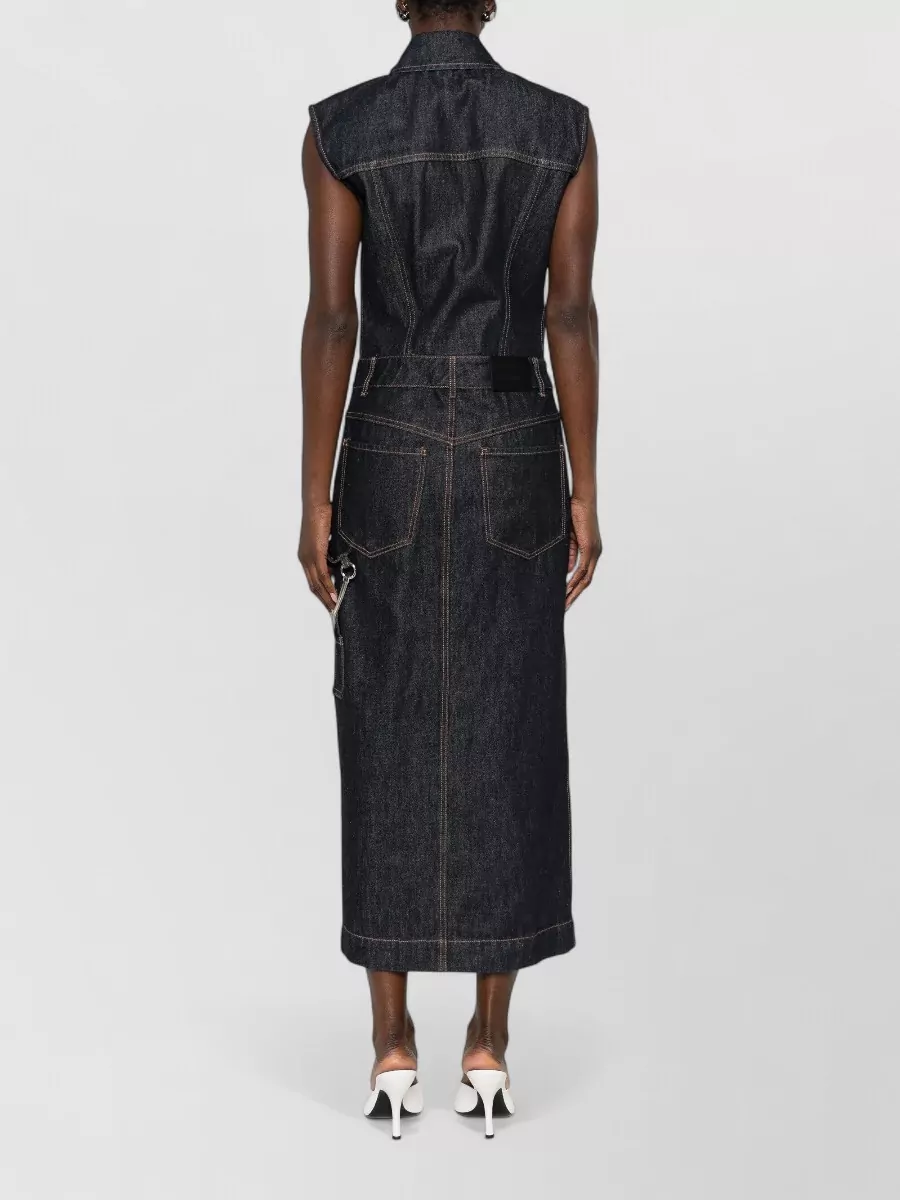 Sportmax Spdfarfalla Denim Midi Dress Pockets Belt