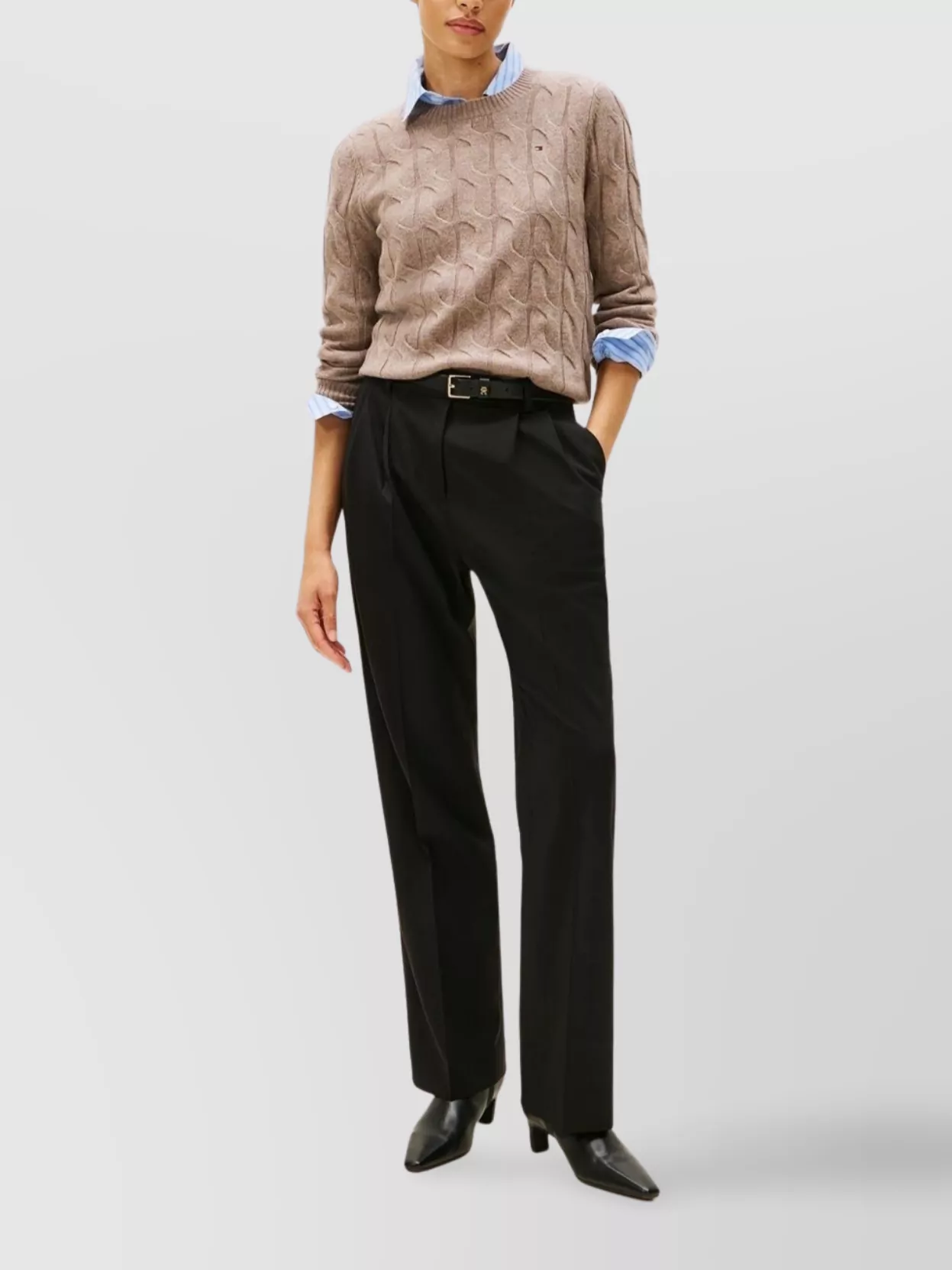 Tommy Hilfiger Cable Knit Wool Sweater With Ribbed Trim