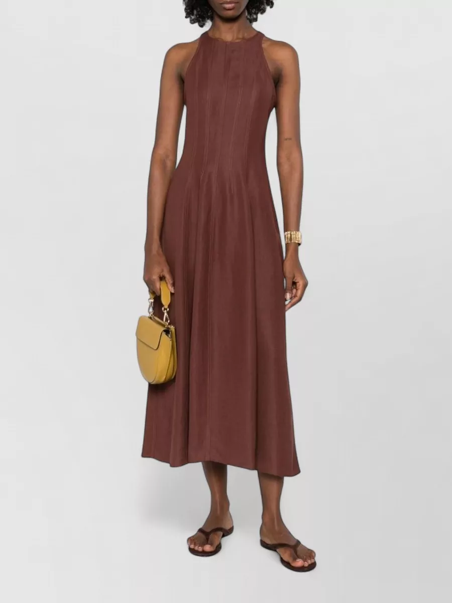 Brunello Cucinelli Linen Blend Halter Midi Dress Sleeveless