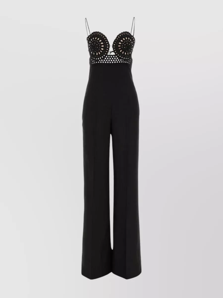 Stella Mccartney Linen Blend Poplin Jumpsuit W/ Lace Top In Black