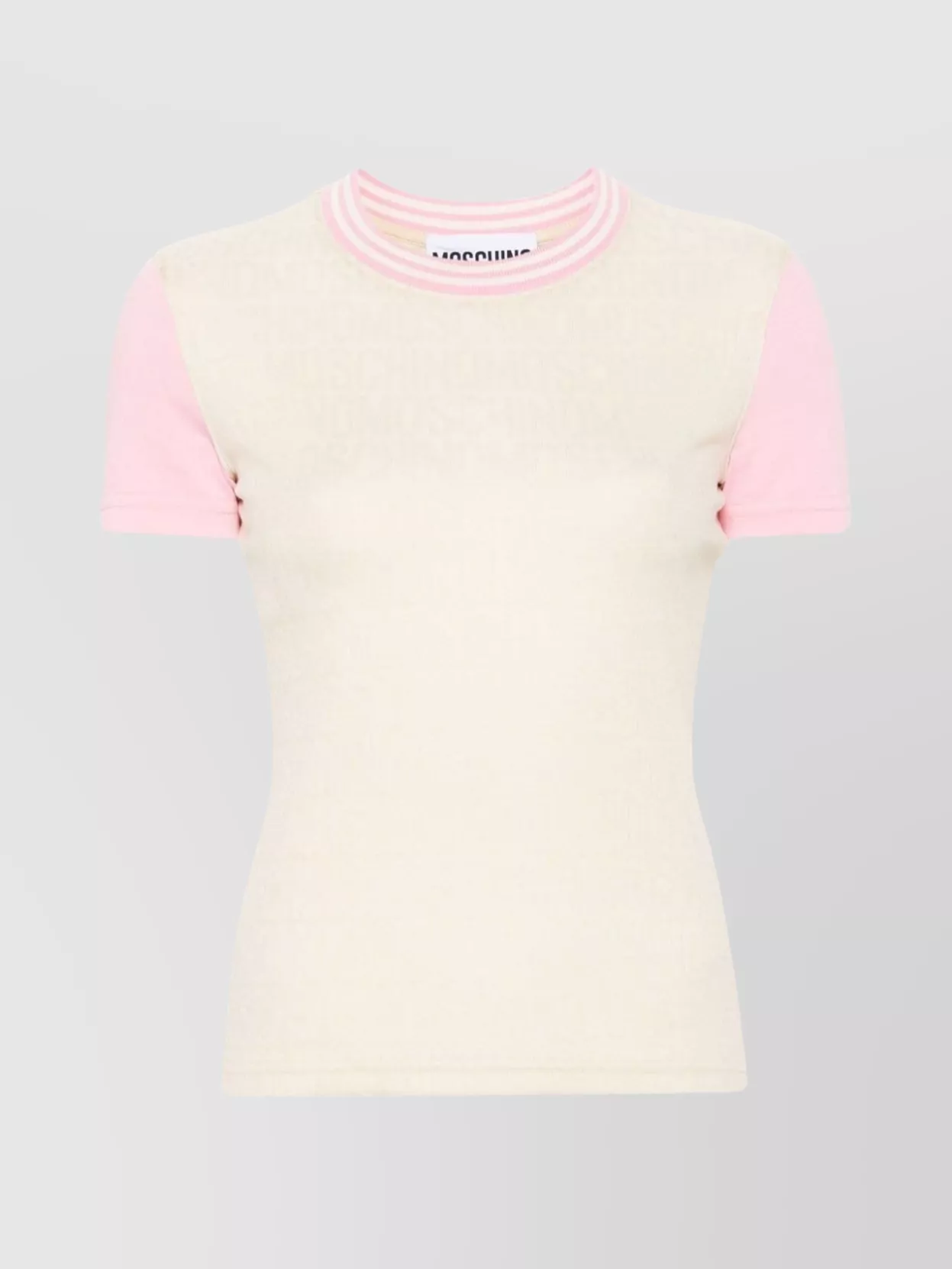 Shop Moschino Contrast Short Sleeve Crew Neck Top In White
