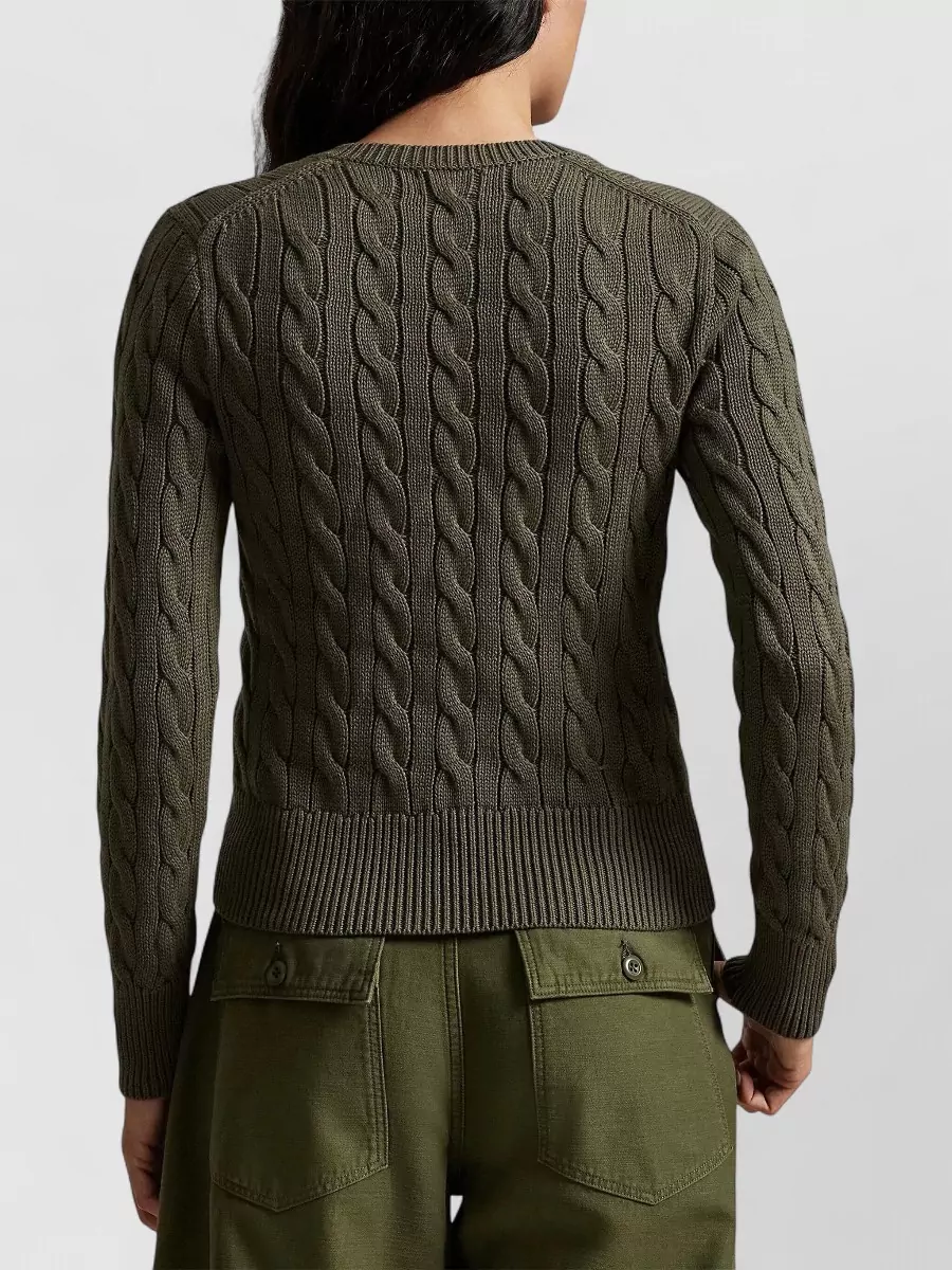 Polo Ralph Lauren Cable Knit Fitted Cardigan With Crew Neck