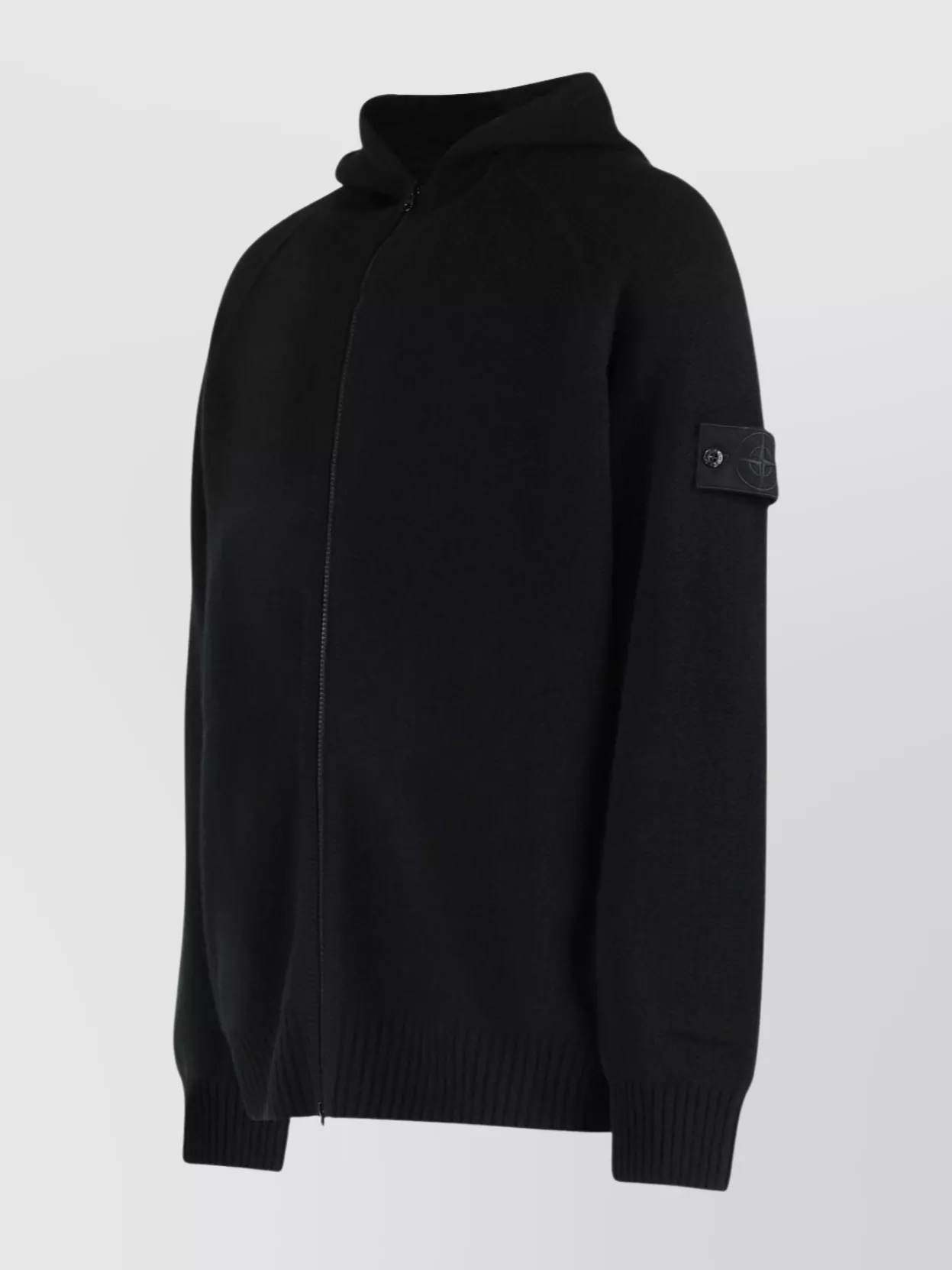 Stone Island Black Sweater With Hood And Logo Patch On The Sleeve In Cashmere Man In Black
