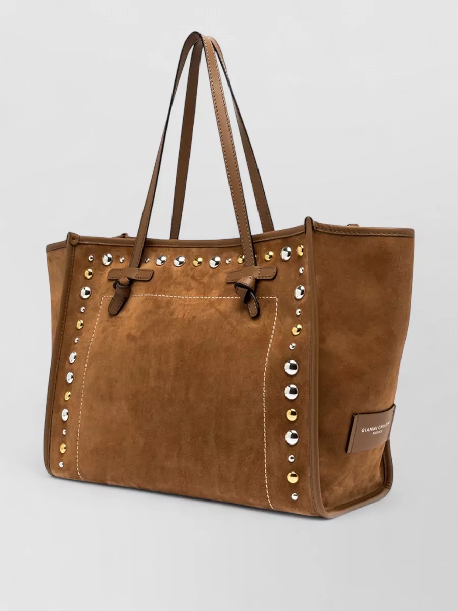 Gianni Chiarini Tote Bag Suede Finish Studded Dual Handles