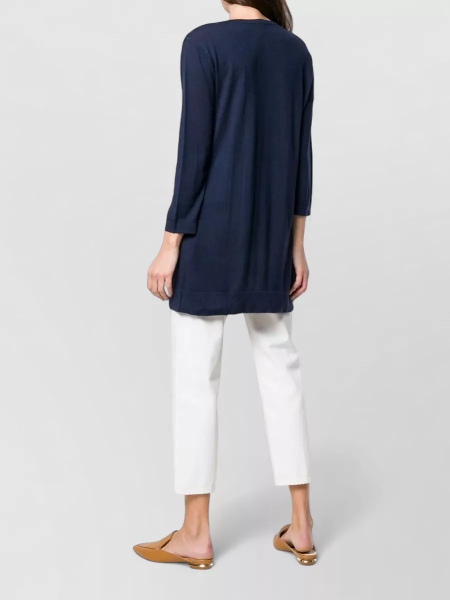 La Rose Merino Wool Fine-Knit Longline 3/4-Sleeve Tunic