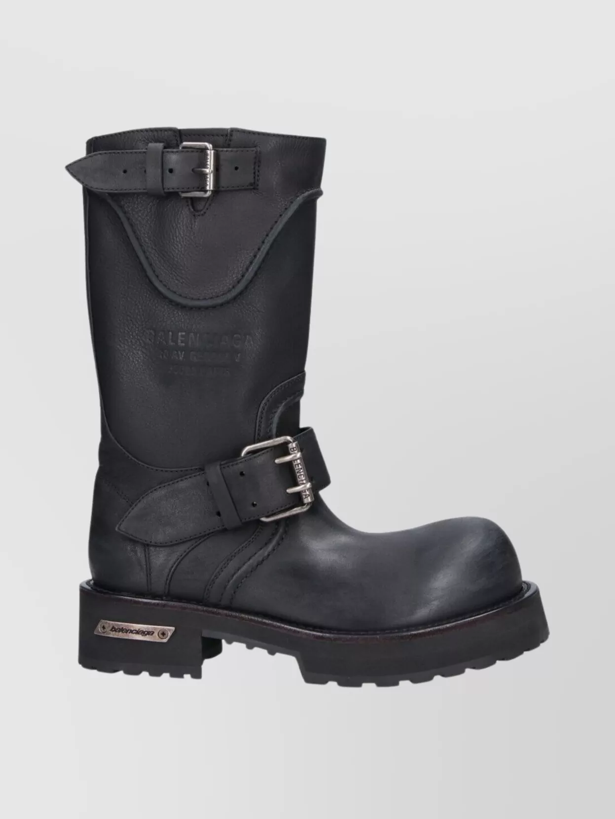Balenciaga Textured Leather Ankle Boots With Chunky Sole In Black