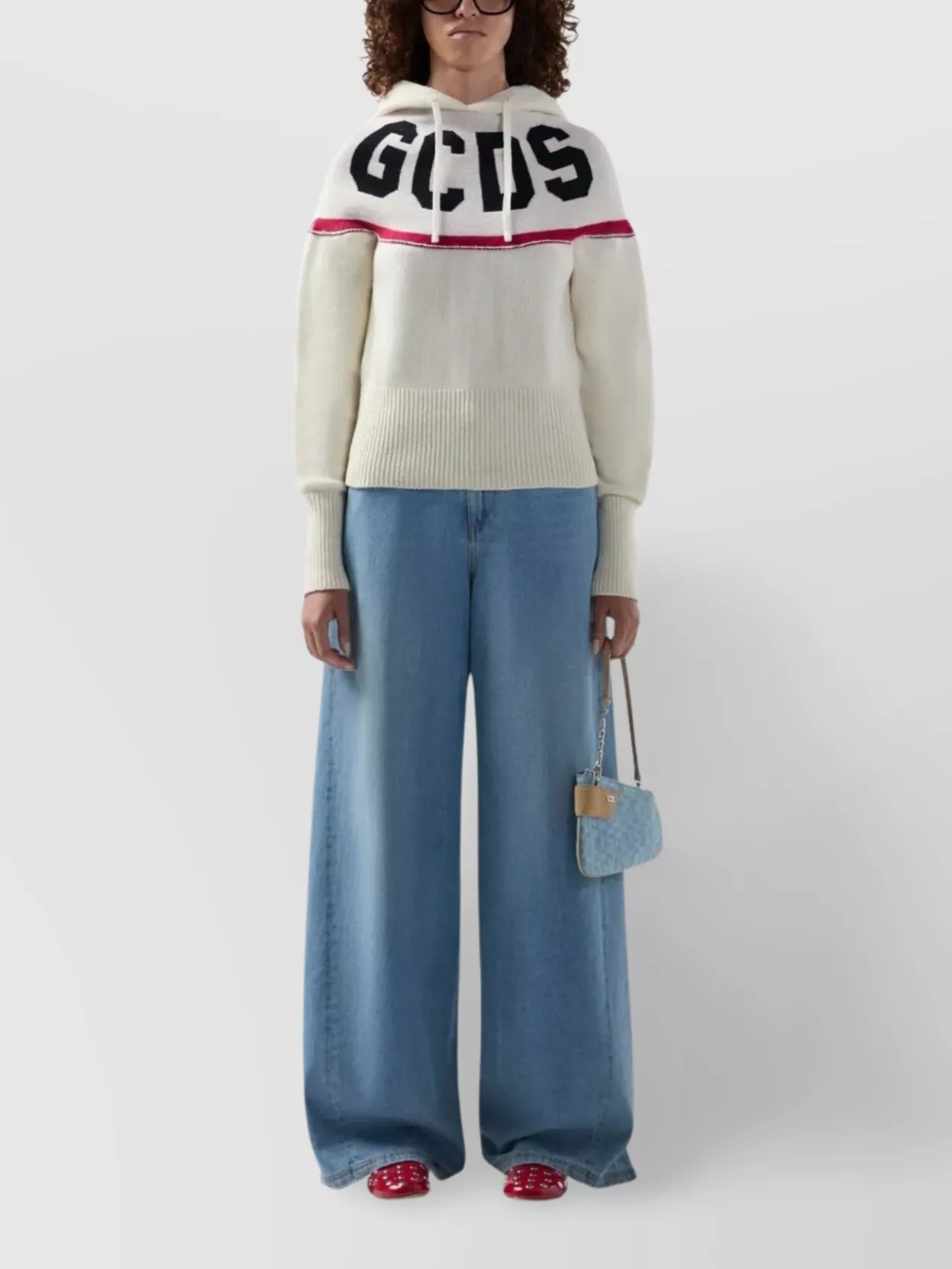 Gcds Cropped Hoodie With Logo And Hood In Metallic