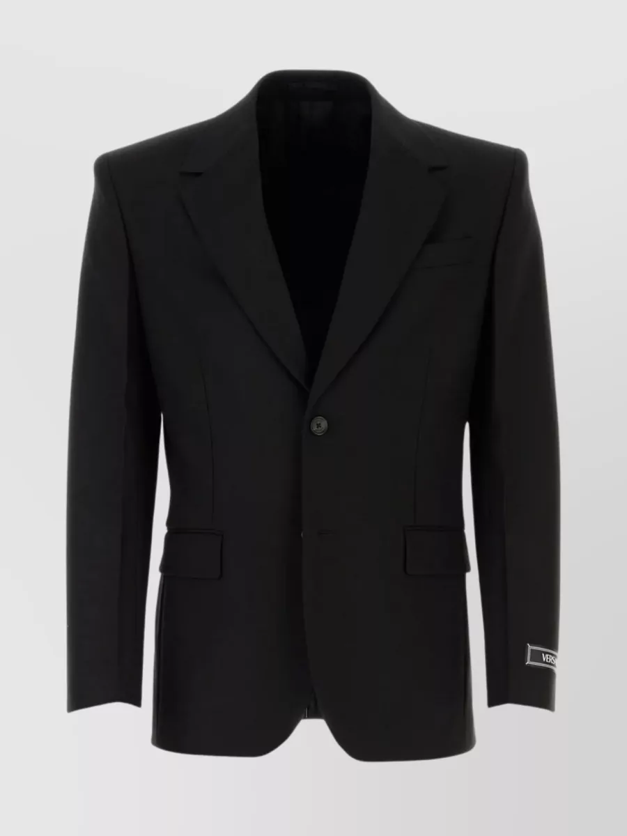 Shop Versace Structured Wool Blazer With Back Slit In Black