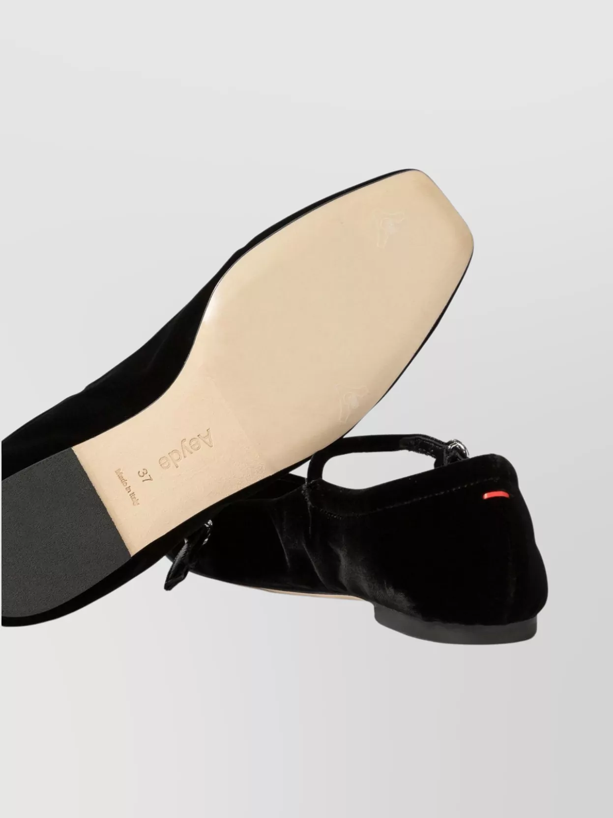 Aeyde Round Toe Velvet Ballerina Shoes With Strap In Black