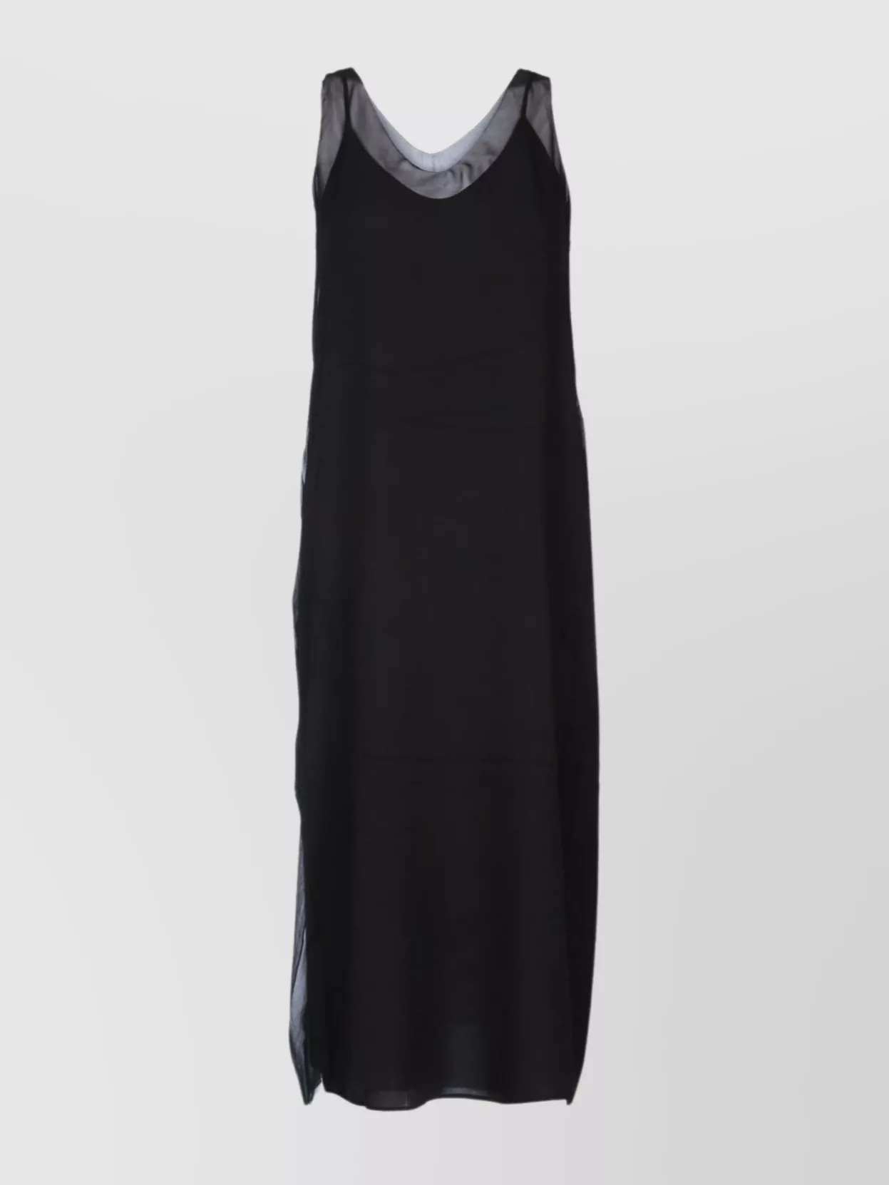 Totême Midi Dress With Sheer Overlay And V-neck In Black