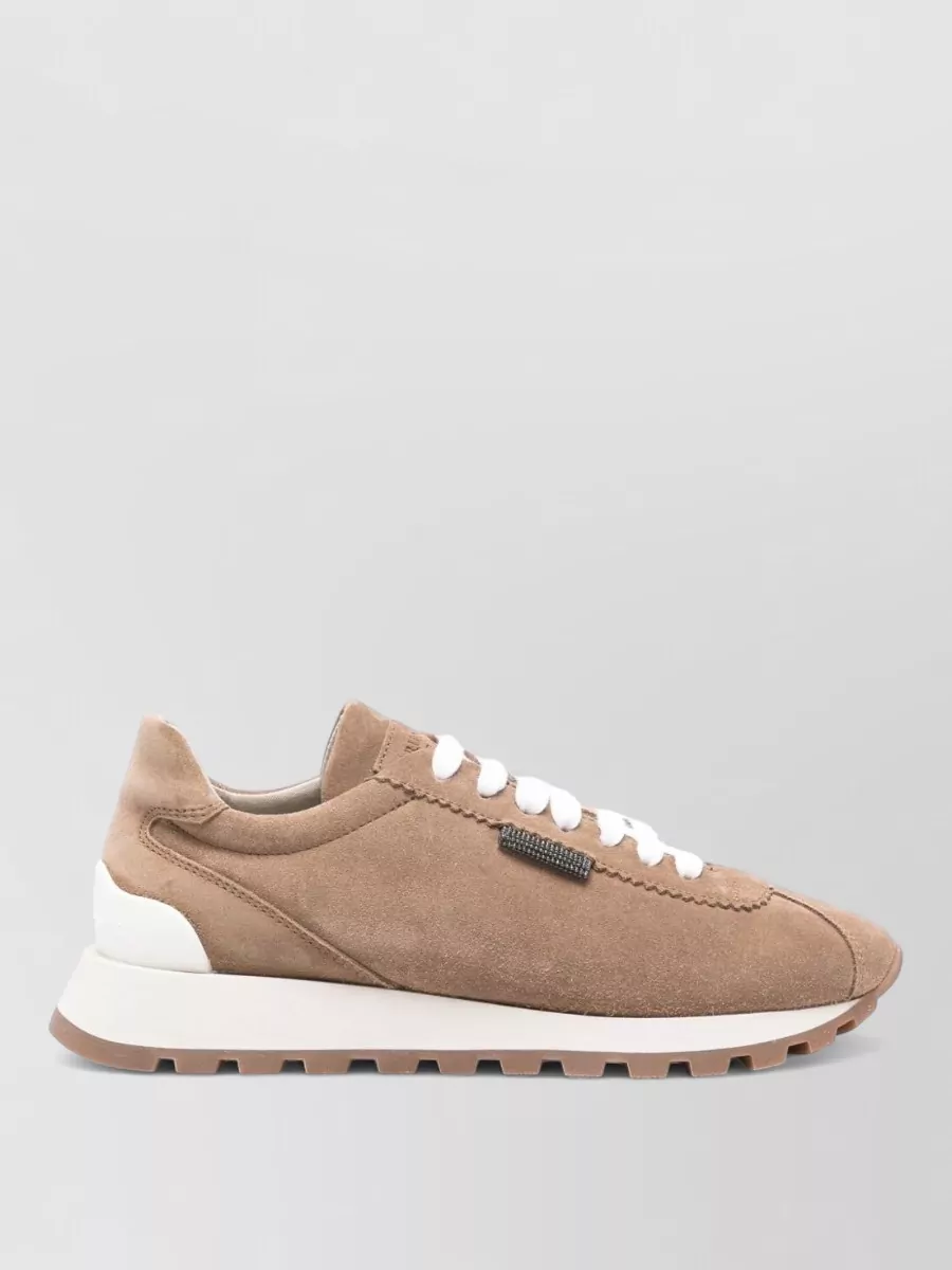 Brunello Cucinelli Suede Finish Round Toe Flat Sole Sneakers In Multi