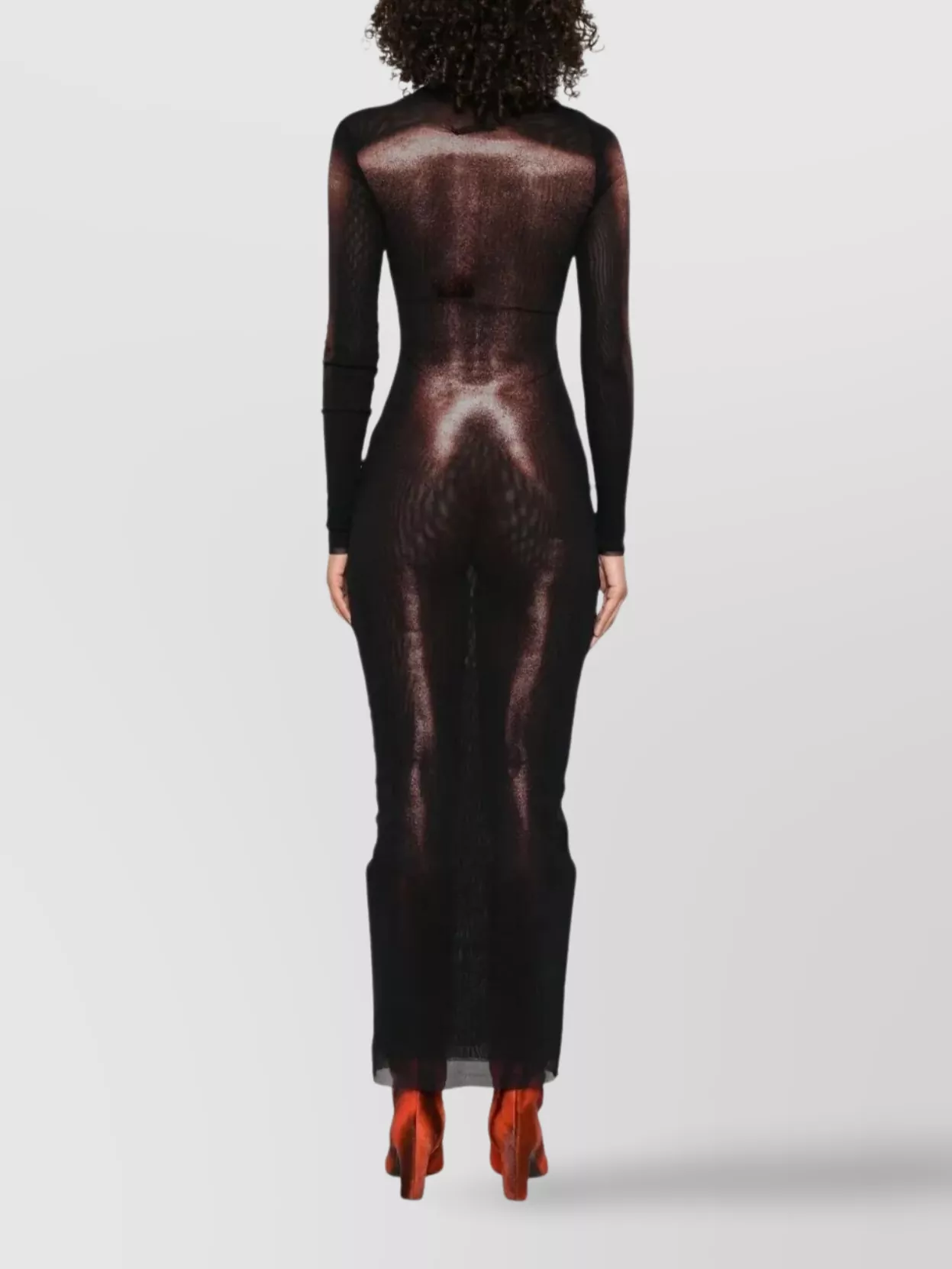 Jean Paul Gaultier Printed Mesh Asymetric Collar Long Dress