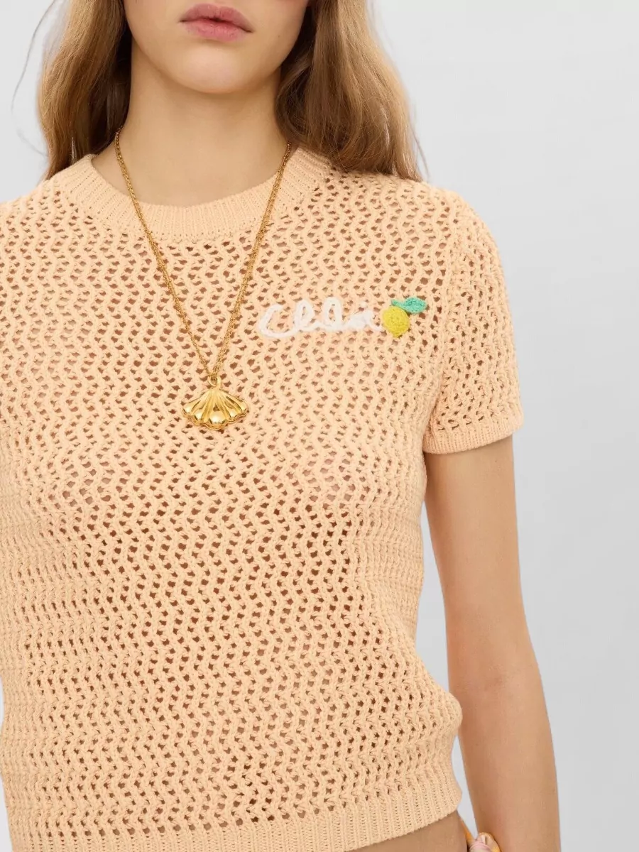 Chloé Cotton Crochet-Knit Logo-Embroidered T-Shirt