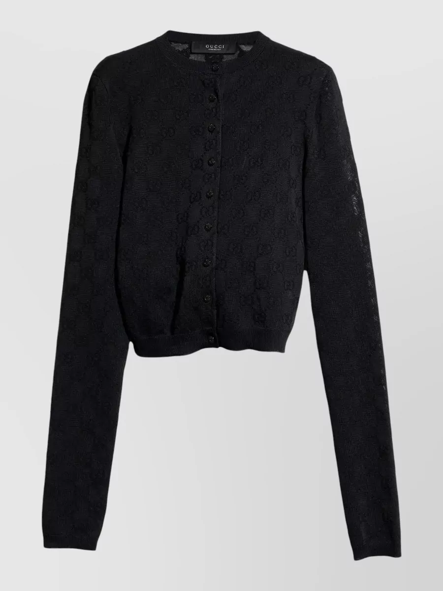 Gucci Viscose crepe gg monogram ribbed crewneck cardigan