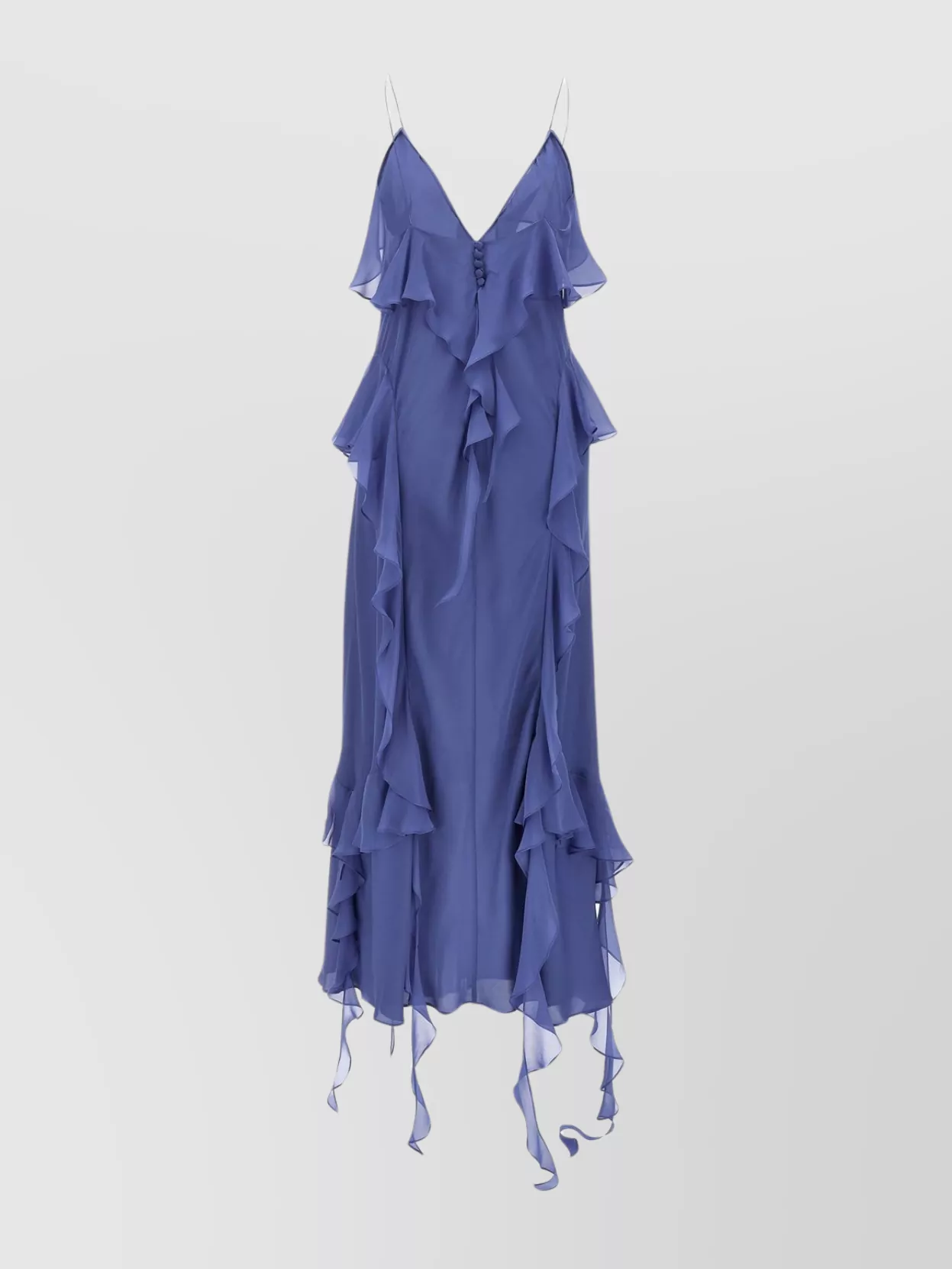 Khaite Layered Ruffle Midi Dress With Asymmetrical Hem In Blue