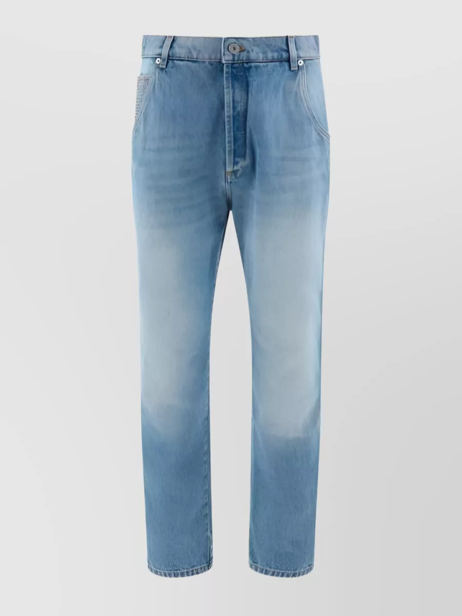 Shop Balmain Light Wash Low-rise Slim Jeans In Cyan