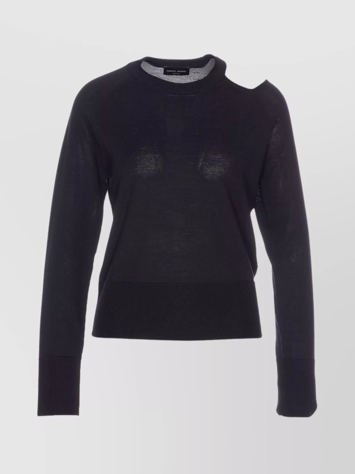 Roberto Collina Shoulder Cut Out Long Sleeve Crew Sweater In Gray
