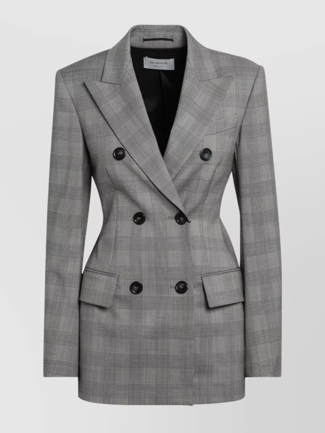 Sportmax Tailored Double Breasted Prince Of Wales Jacket In Gray