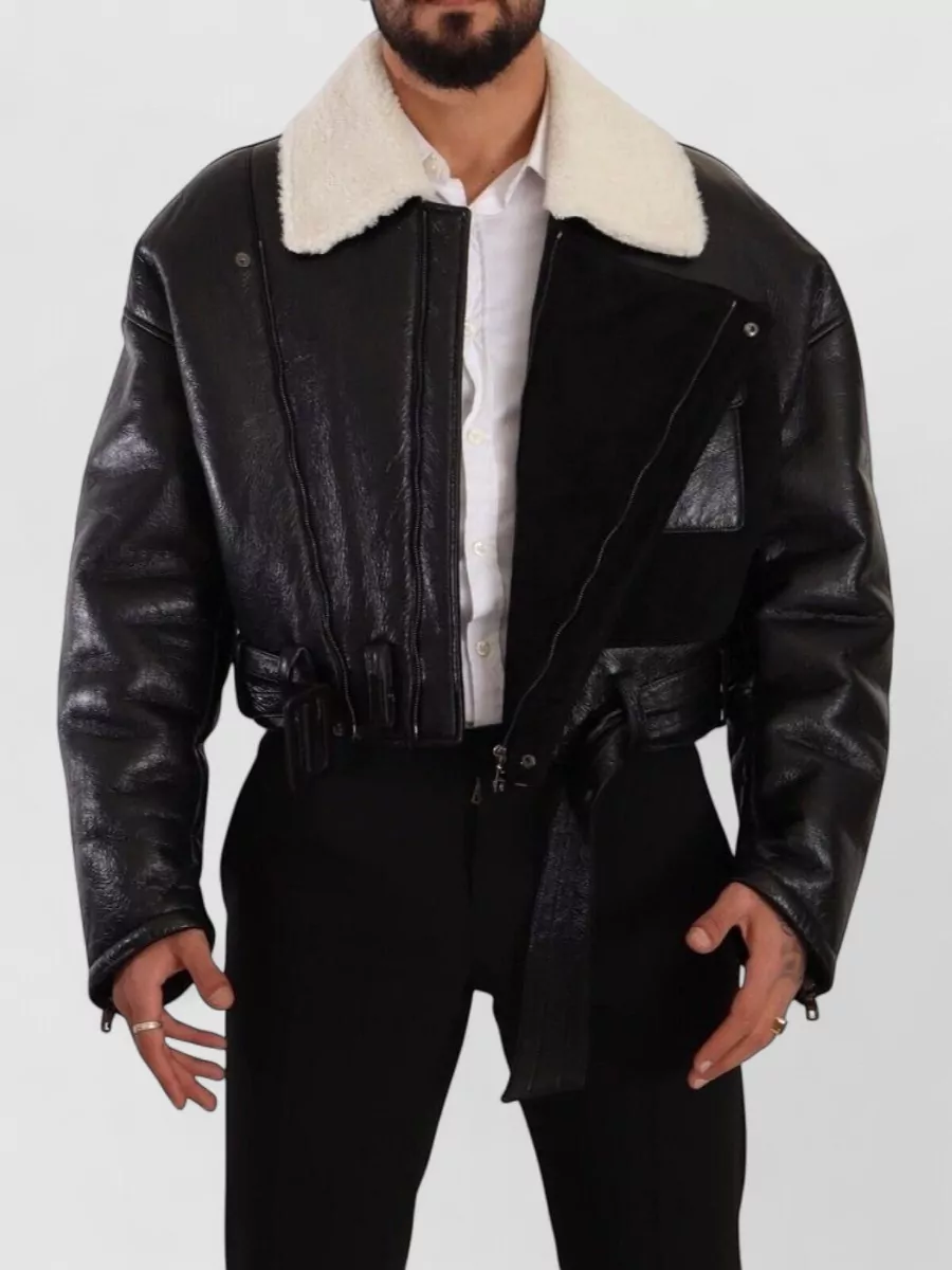 Dolce&Gabbana lambskin leather shearling biker coat