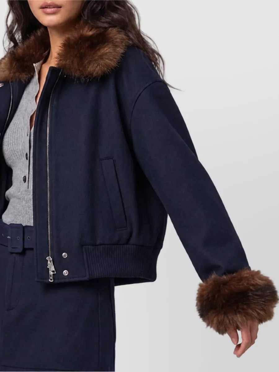 Self-Portrait Short Coat With Faux Fur Trims