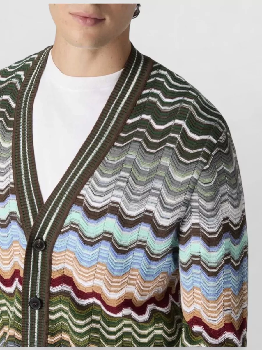 Missoni Ribbed Zigzag V-Neck Buttoned Cardigan
