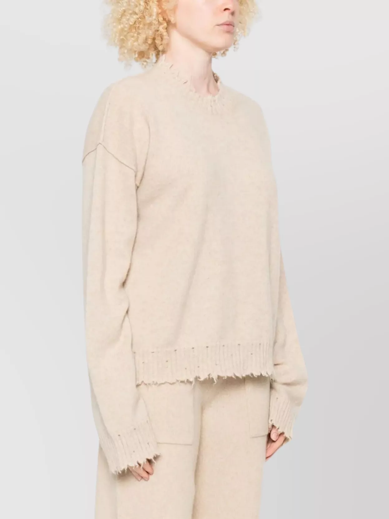 Uma Wang Cashmere Fringed Hem Long Sleeve Sweater