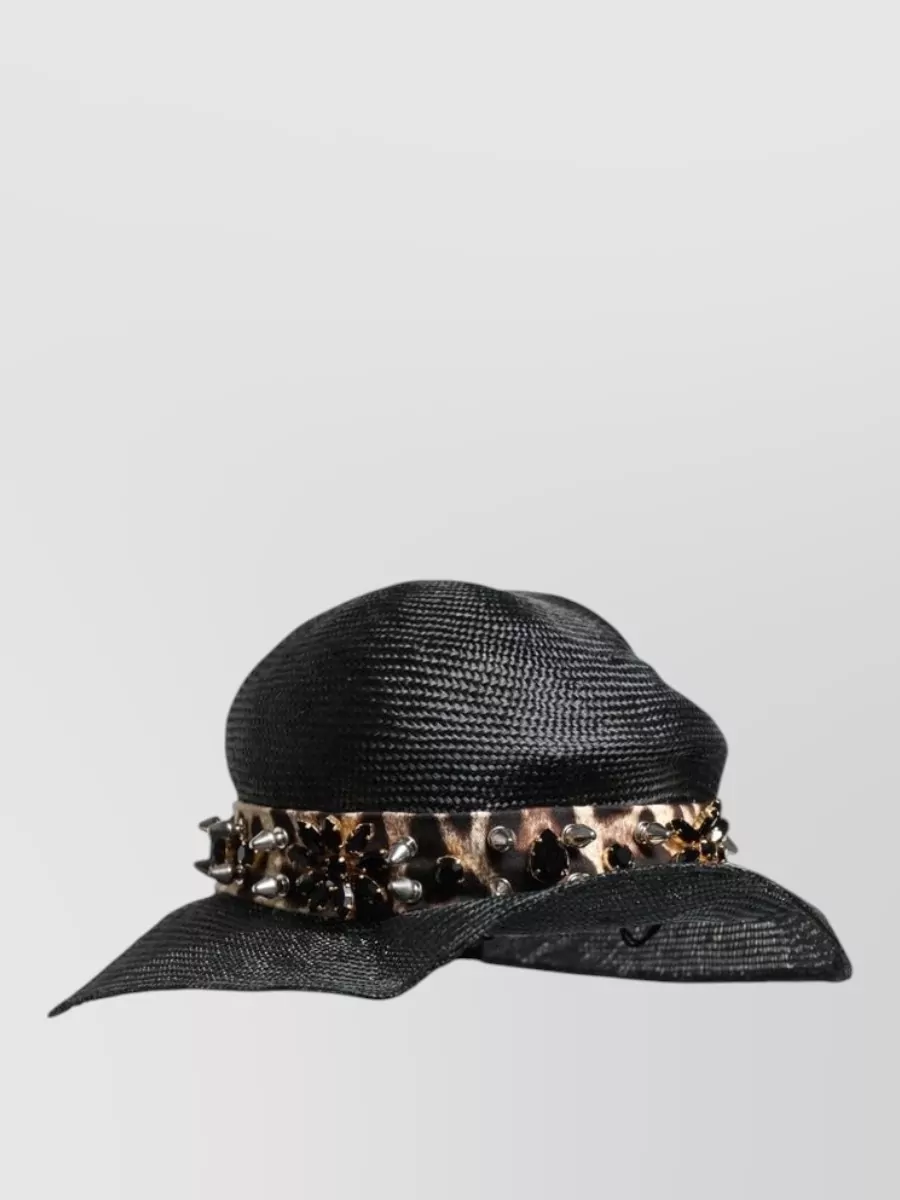 Dolce&Gabbana Crystal Embellished Wide Brim Straw Fedora Hat
