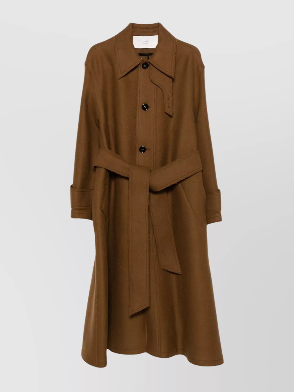 Ami Alexandre Mattiussi Long Wool Coat Featuring Self-tie Belt In Brown