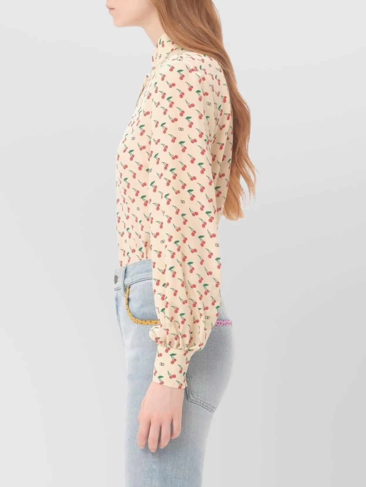 Valentino Crepe De Chine Shirt With Cherryfic Print In Neutral