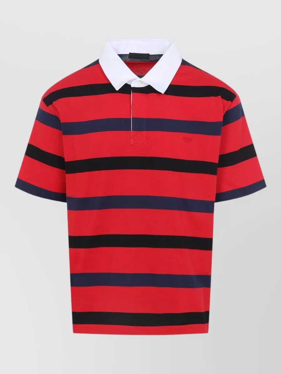 Prada Striped Cotton Short-Sleeve Polo Shirt