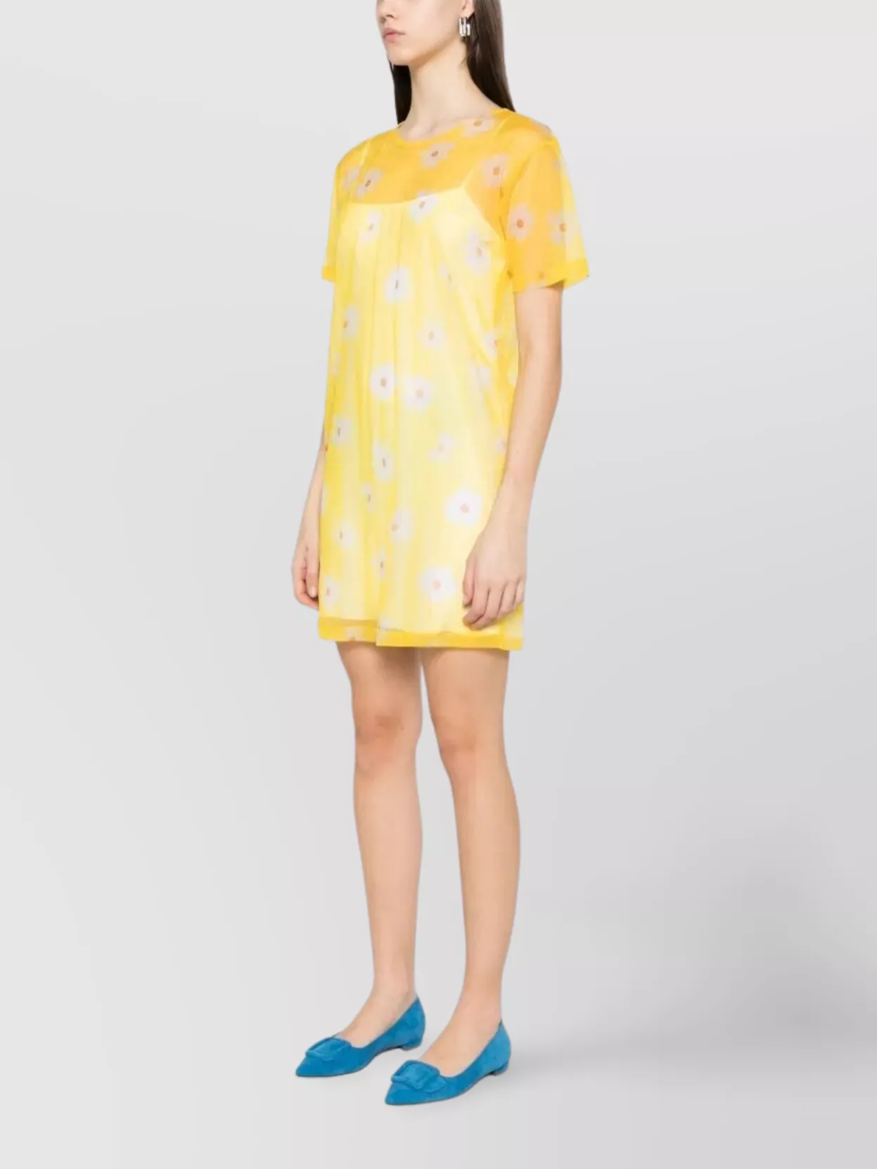 Moschino Sheer Daisy Floral Mini Dress
