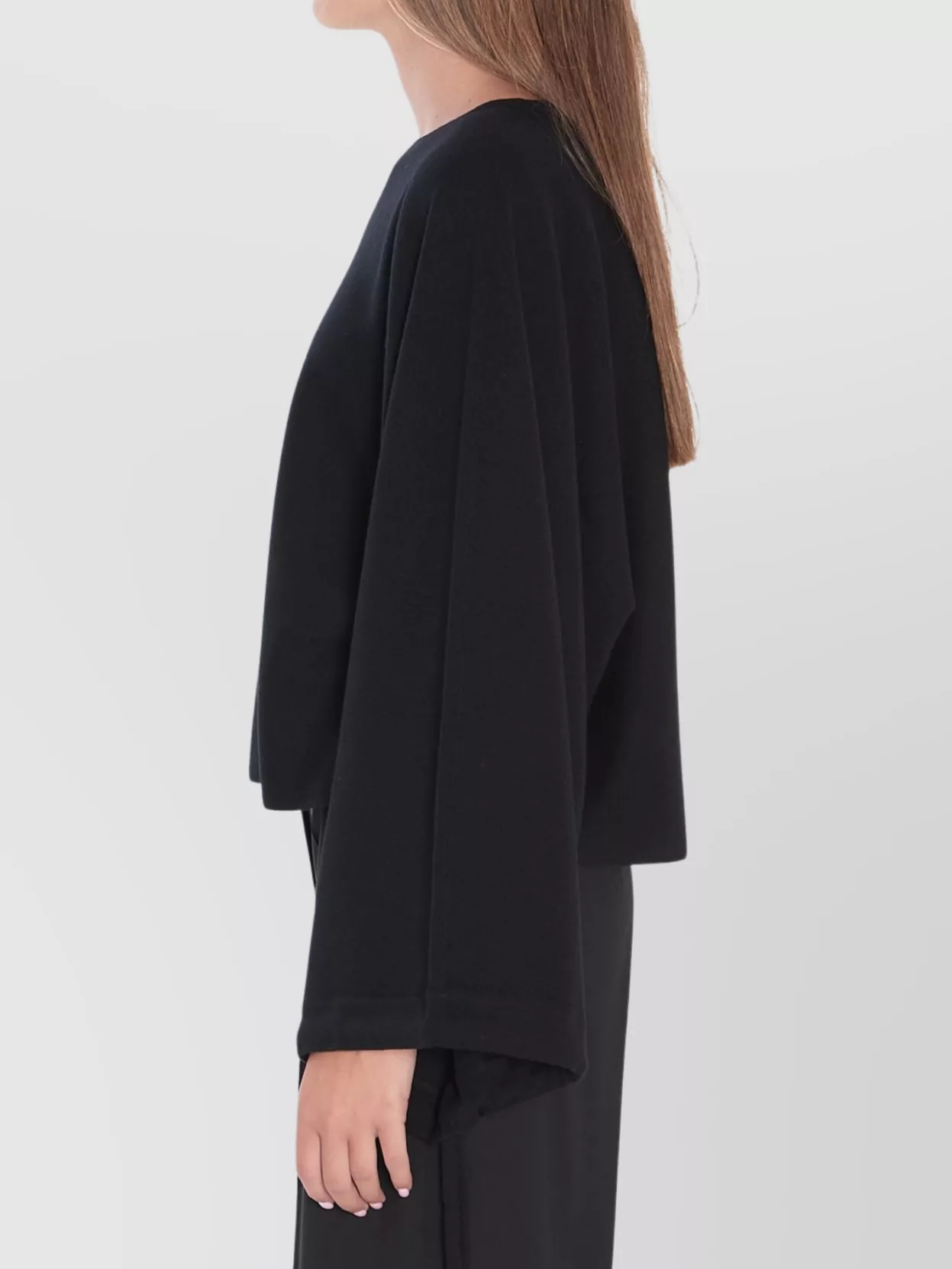 Max Mara Wool Batwing Sleeve Cropped Sweater In Black