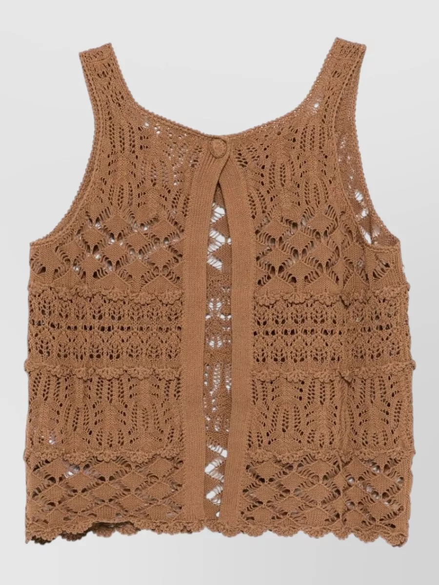 Semicouture Cotton Openwork Knit Sleeveless Tank Top
