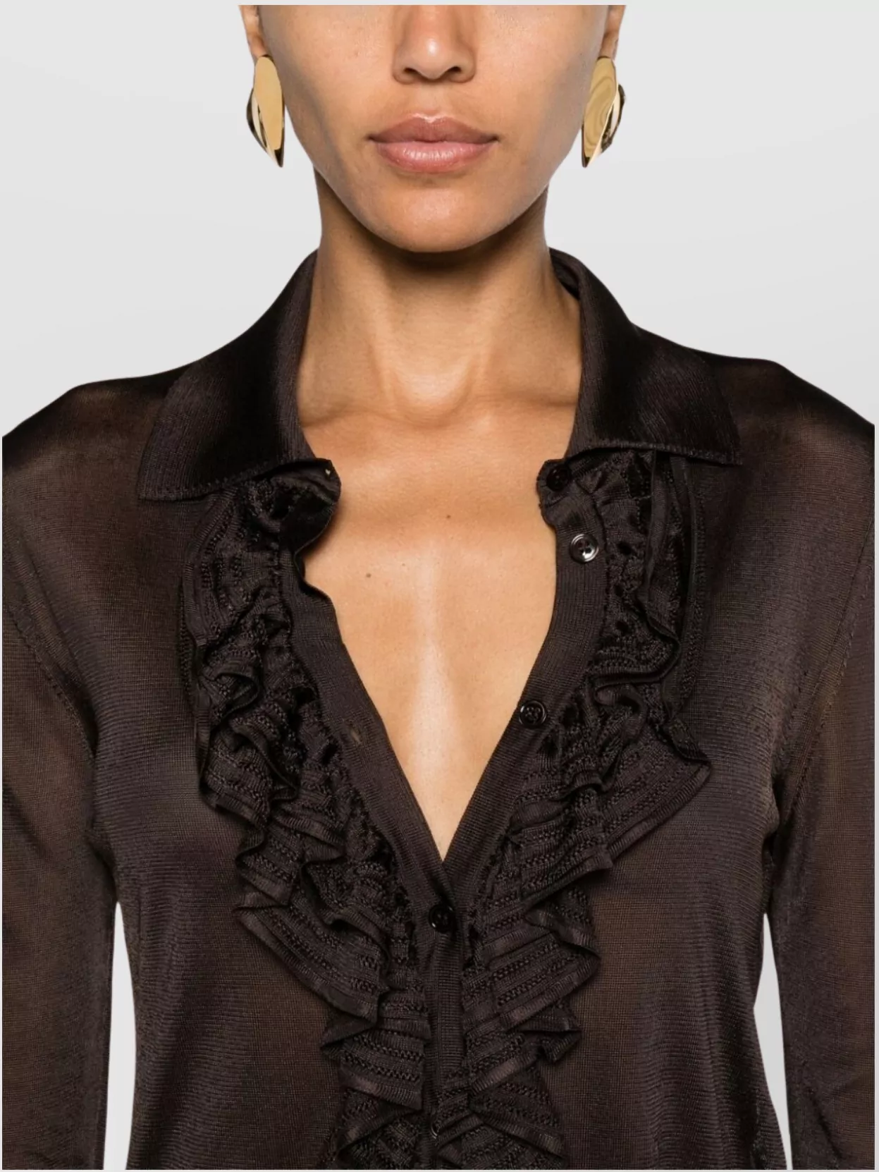 Tom Ford Ruffled Sheer Fabric Long Sleeves Top