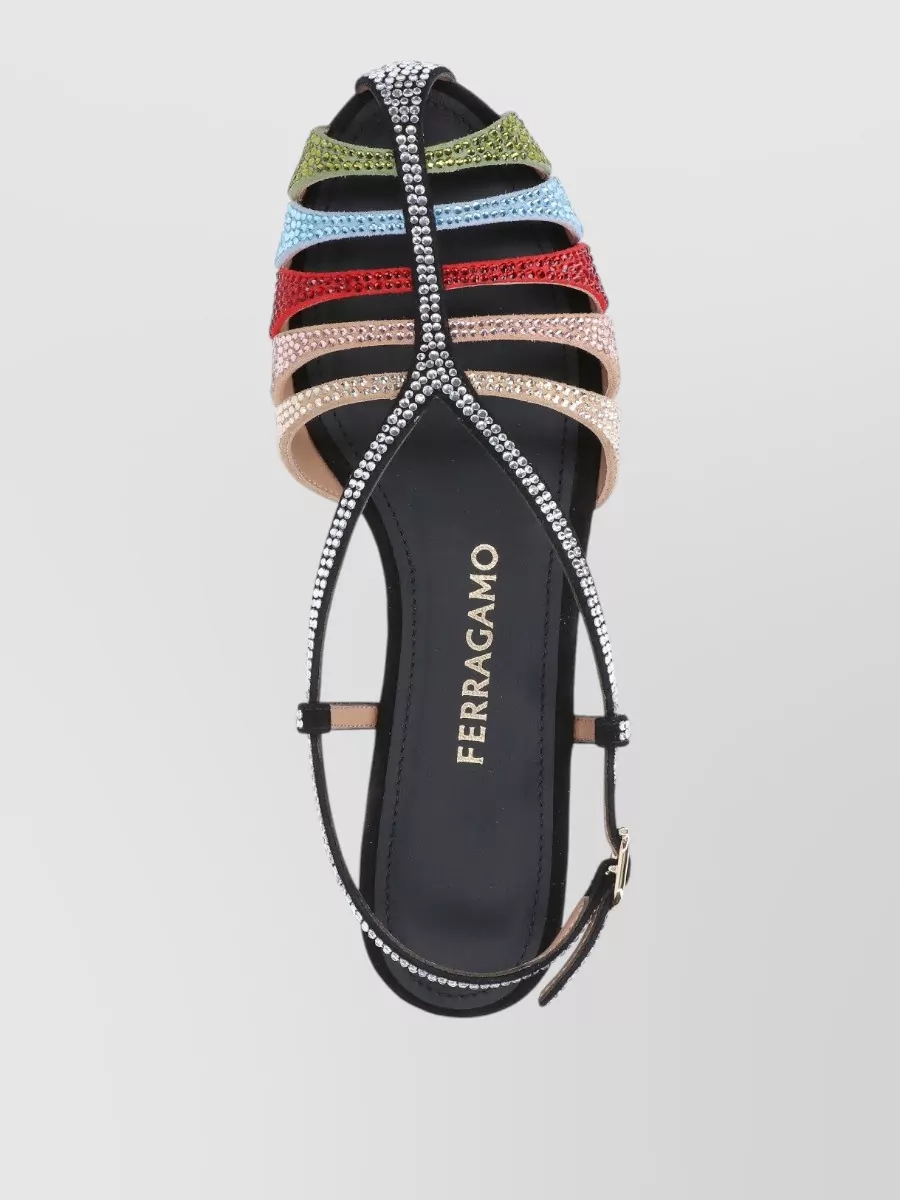 Ferragamo Sandals Flat Sole Open Toe Rhinestones