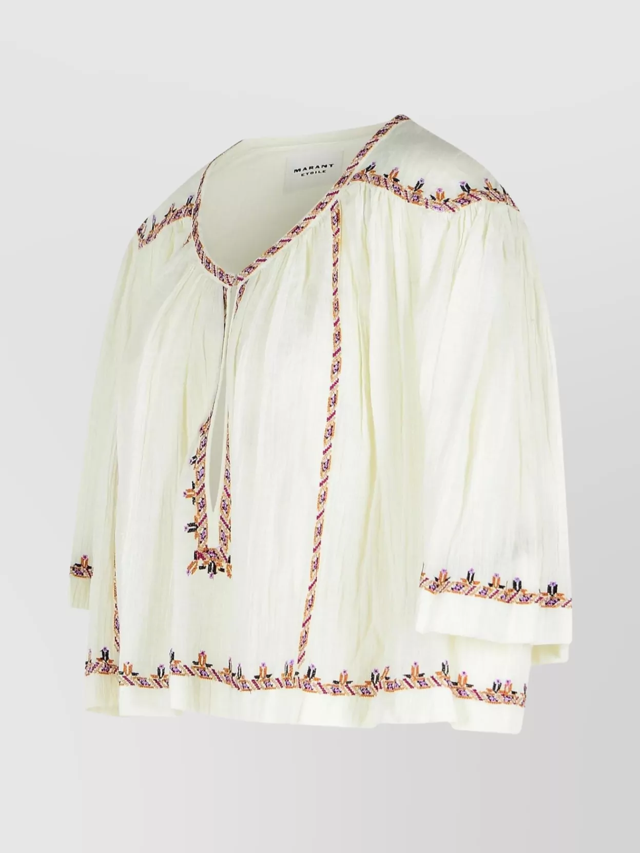 Shop Isabel Marant Étoile 'felicity' Embroidered Cotton Blouse With 3/4 Sleeves
