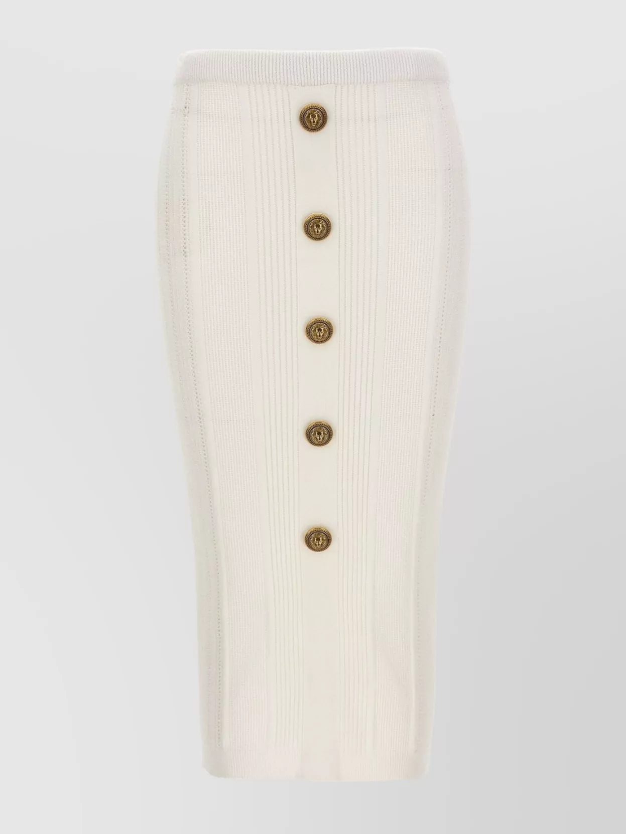Balmain Buttoned Ribbed Midi Skirt In White