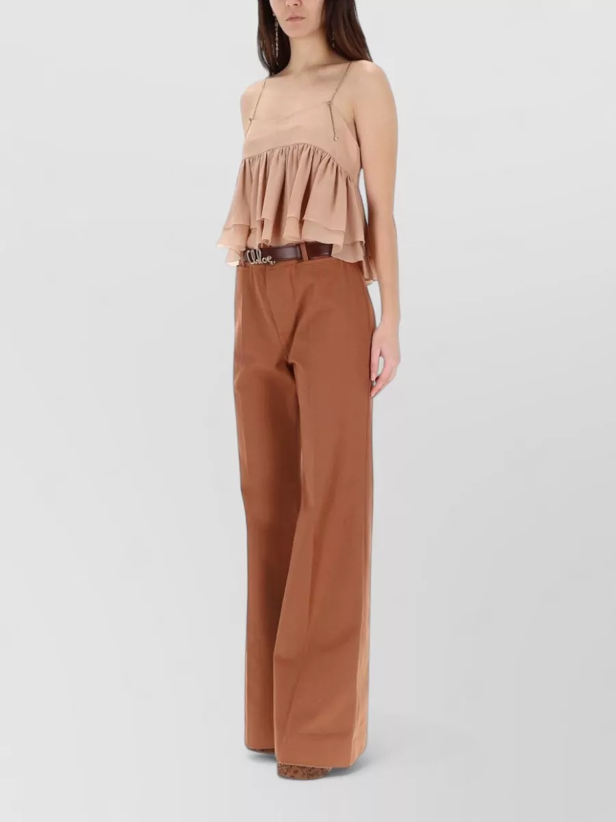 Chloé Silk Top Layered Ruffles Sleeveless Straps