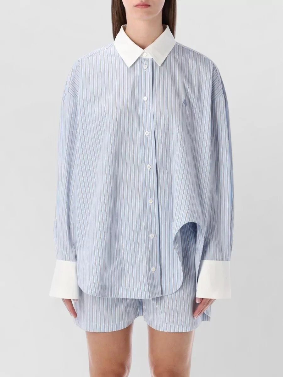 Attico Striped Long Sleeve Shirt With Contrast Collar And Cuffs In Blue