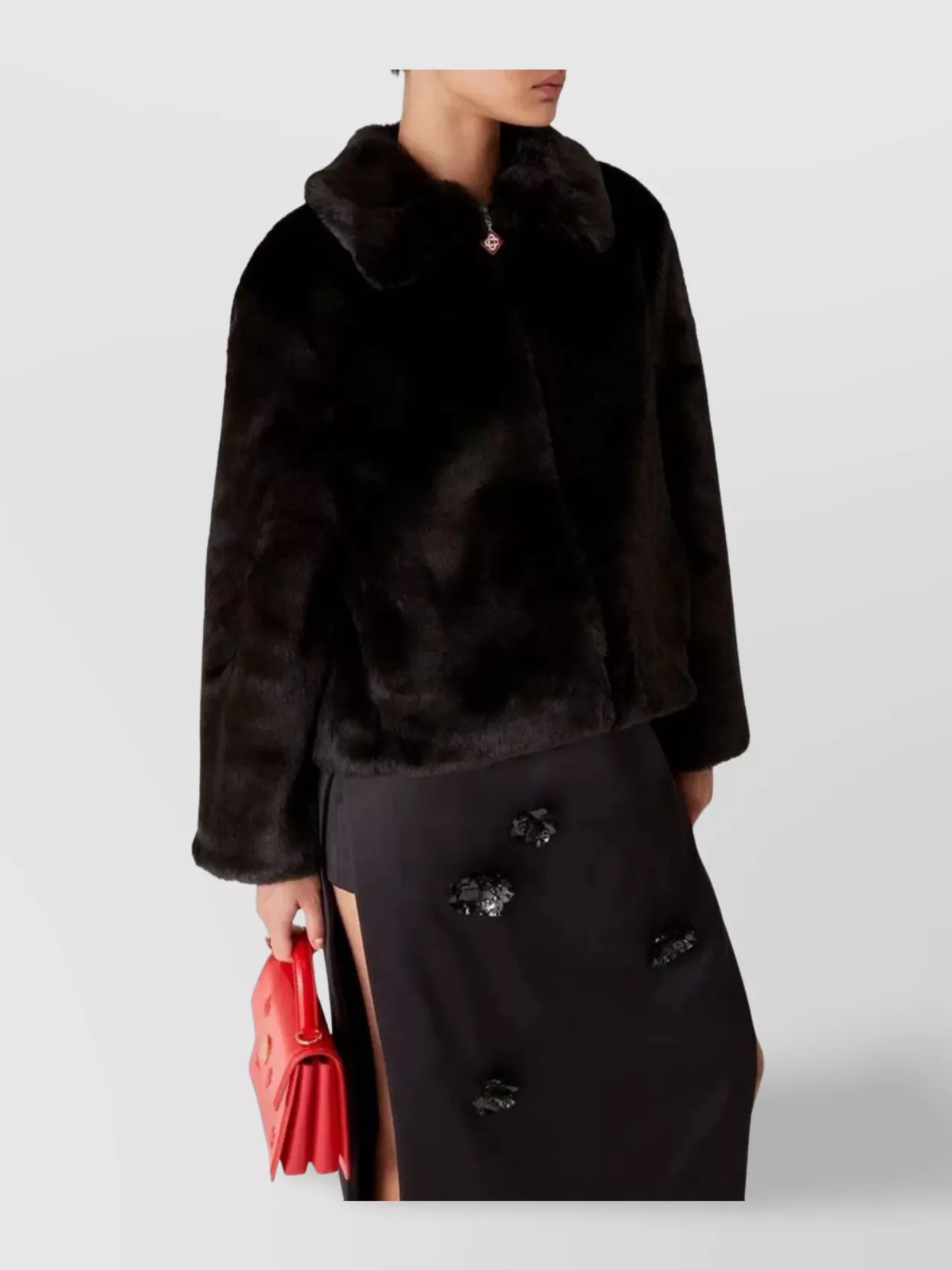 Casablanca Collared Faux Fur Jacket With Long Sleeves