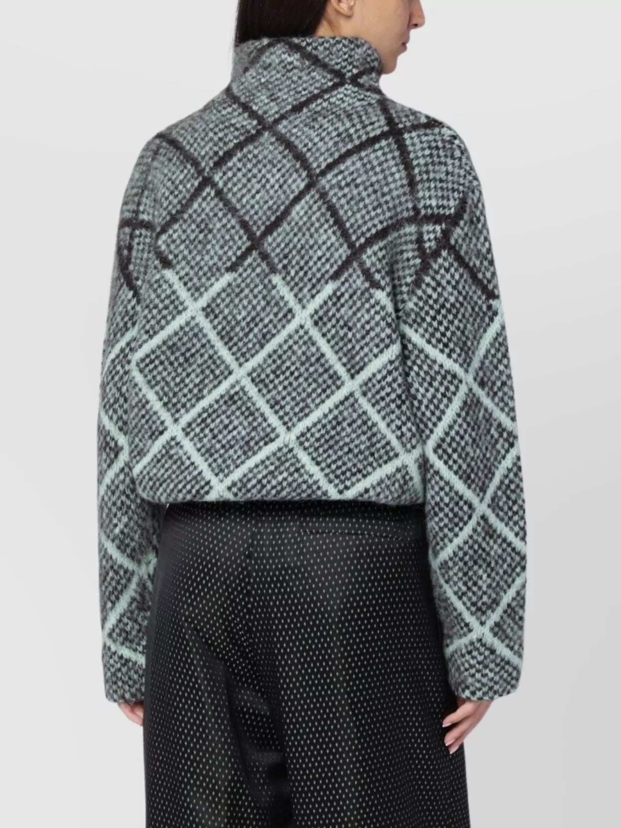 Dries Van Noten High Neck Long Sleeve Checked Sweater In Gray