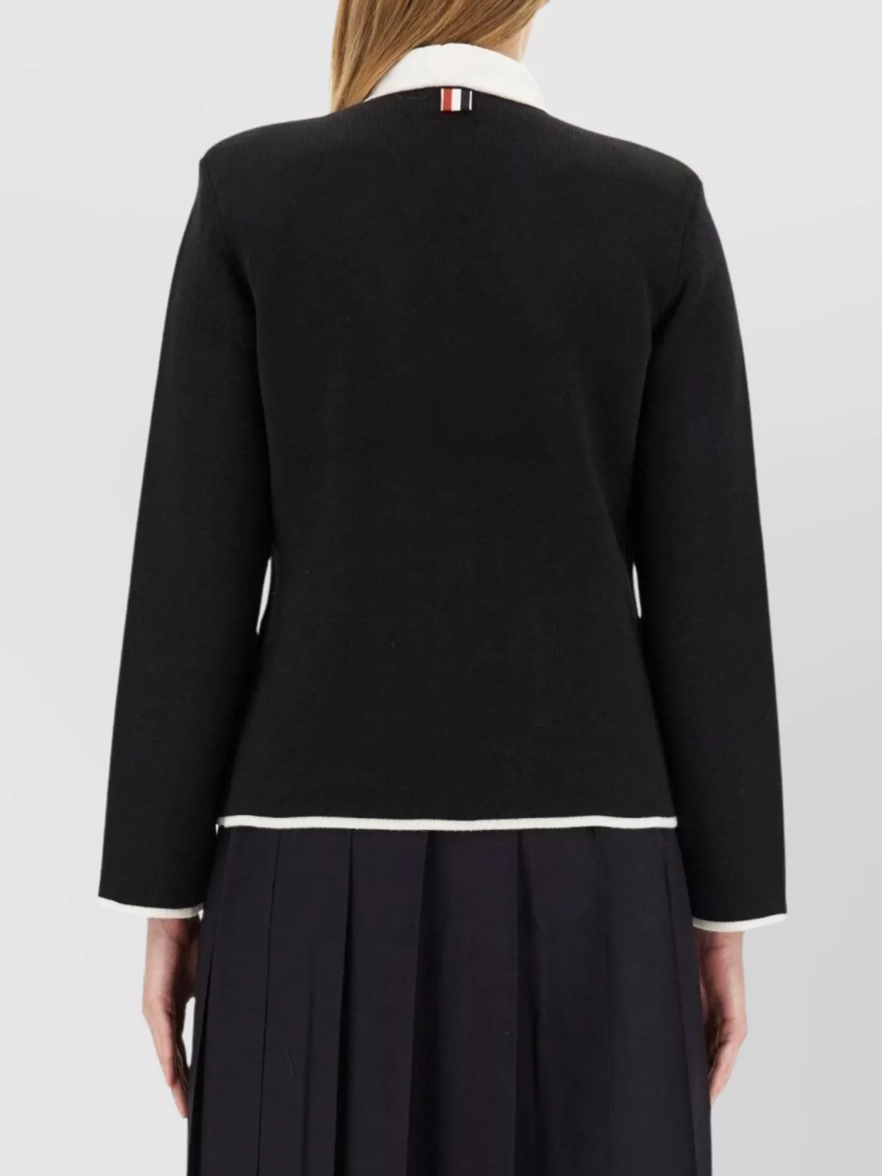 Thom Browne Single-Breasted Collarless Jacket Contrast Trim