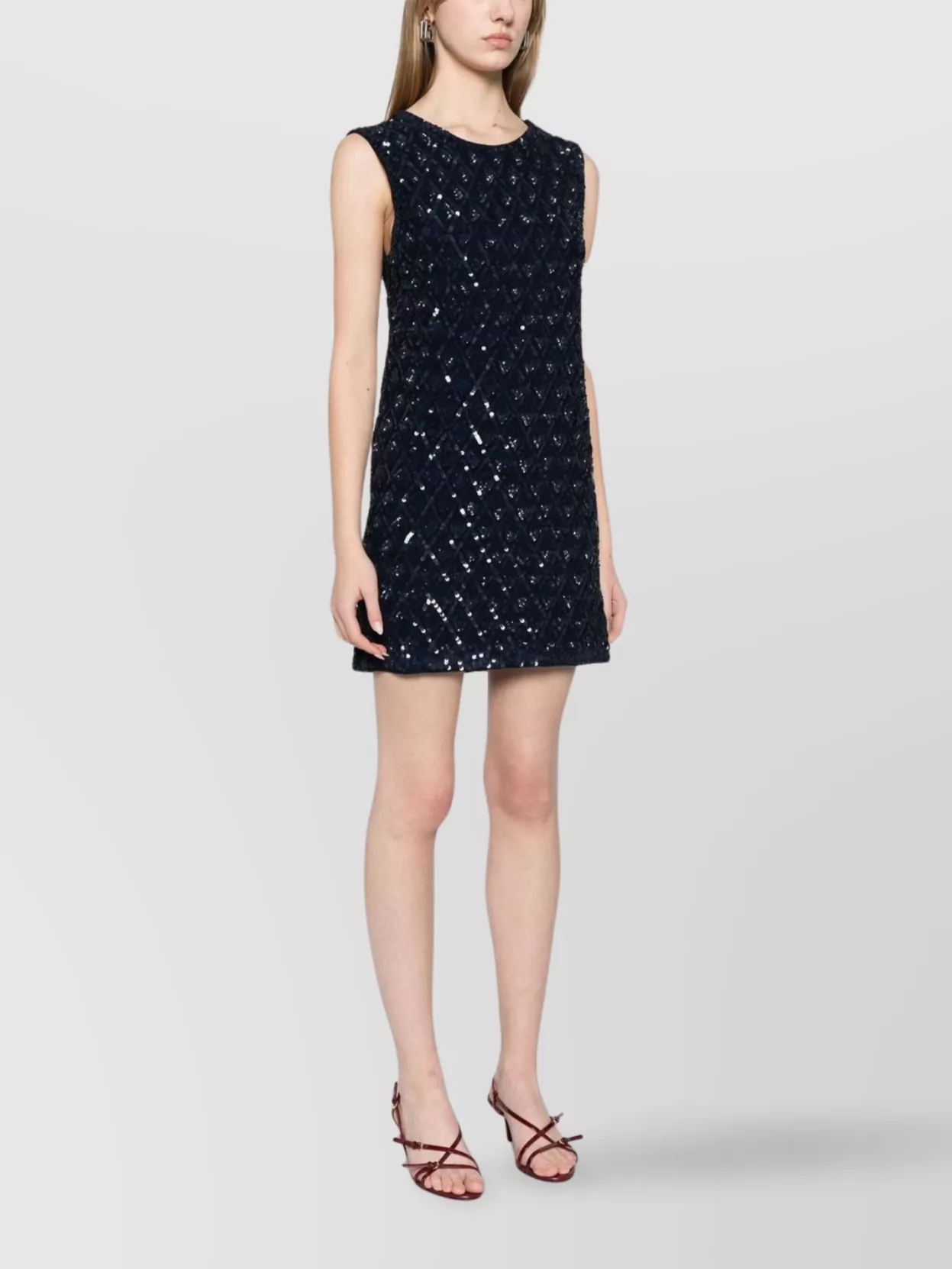Parosh Sleeveless Round Neck Dress With Sequin Embellishments